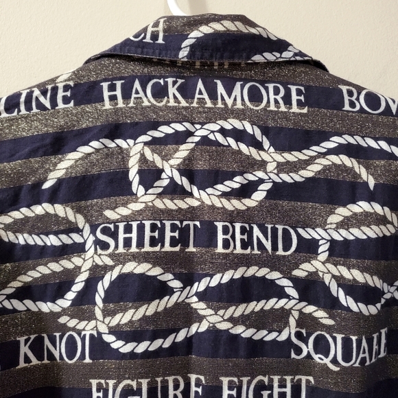 Vintage Jaeger Linen Blend Metallic Stripe Nautical Knots Blouse - Picture 6 of 6